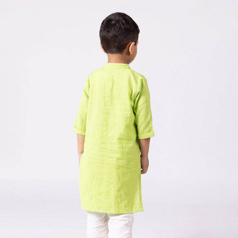 Cotton Kurta For Kids | Happy Windmill | Mandarin Collar | Green