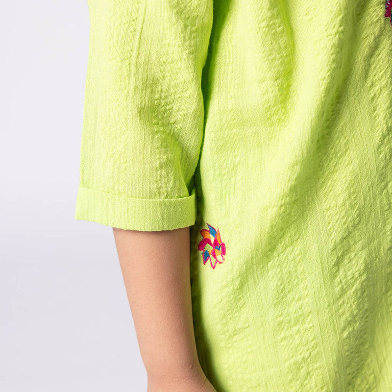 Cotton Kurta For Kids | Happy Windmill | Mandarin Collar | Green