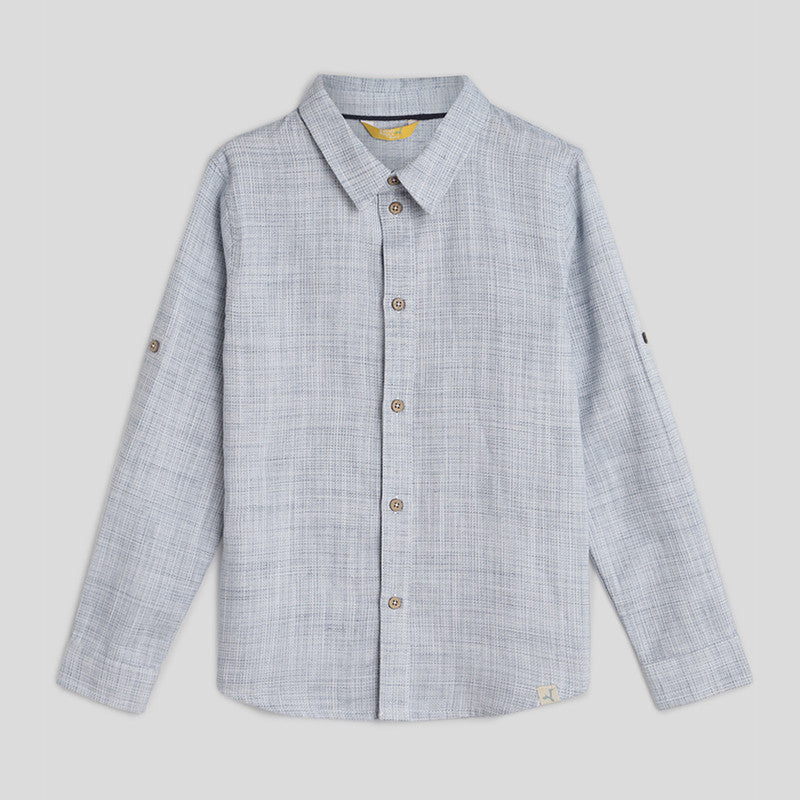 Cotton Shirt | Long Sleeves with Buttoned Cuff | Blue