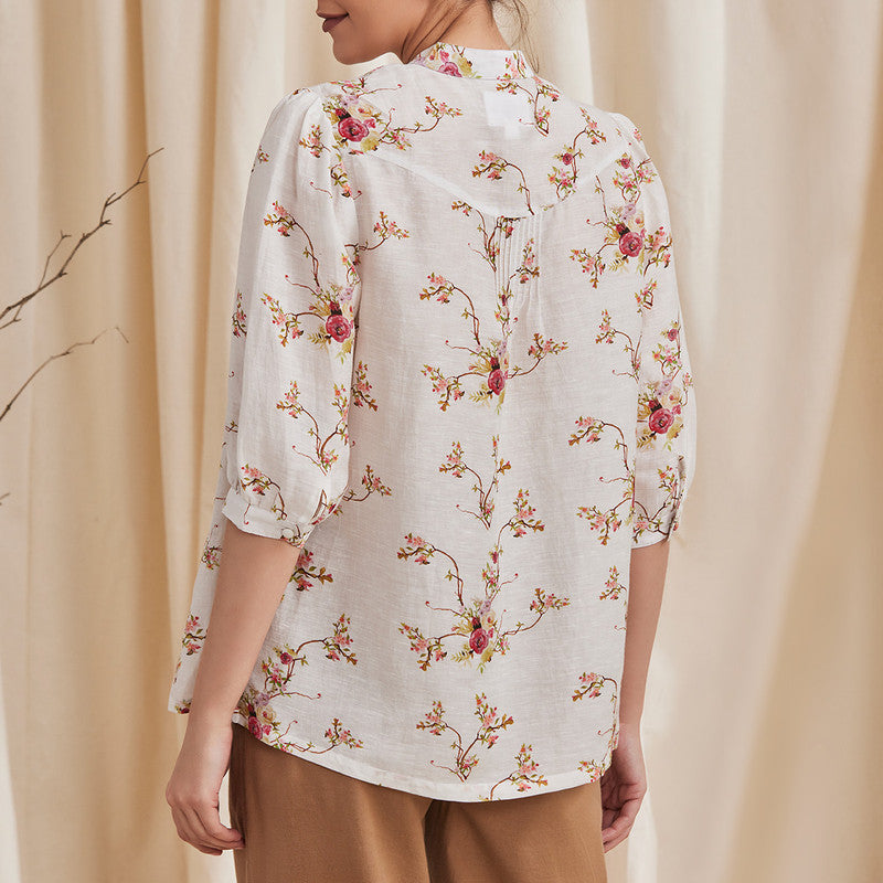 Bemberg Linen Shirt | Floral Print | White