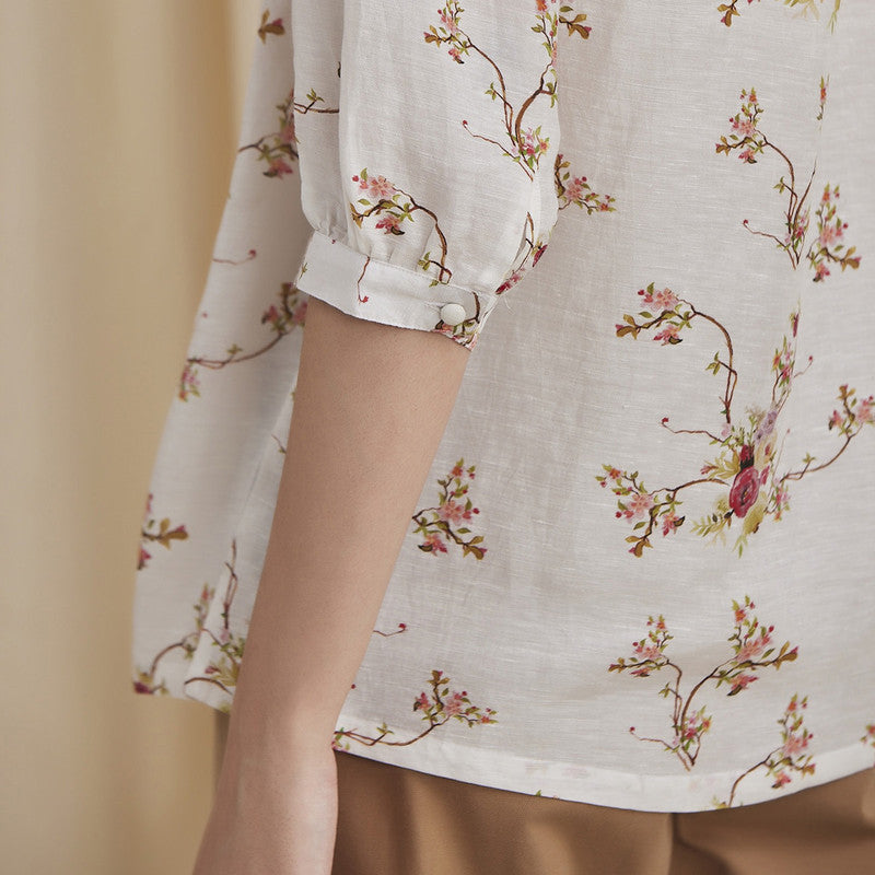 Bemberg Linen Shirt | Floral Print | White