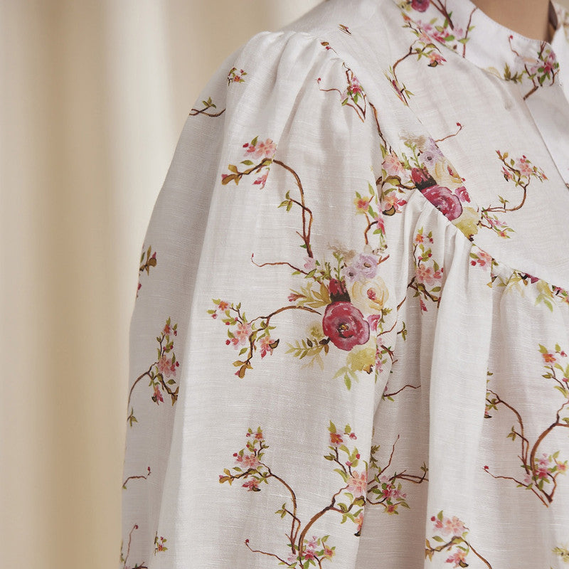 Bemberg Linen Shirt | Floral Print | White