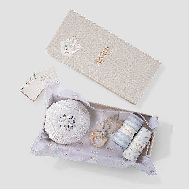 Baby Gift Set | Swaddling Sheet | Wool & Petals Farm | Blue