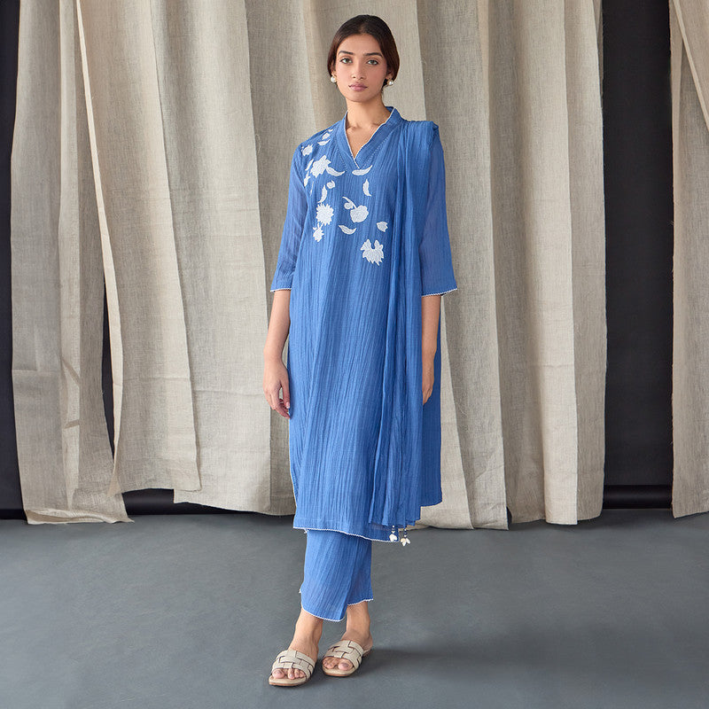 Tencel Kurta Set For Women | Kurta & Pant | Embellished | Blue