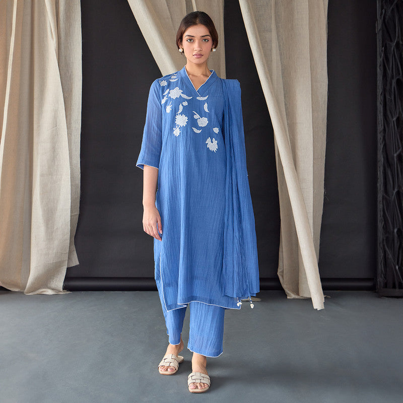 Tencel Kurta Set For Women | Kurta & Pant | Embellished | Blue