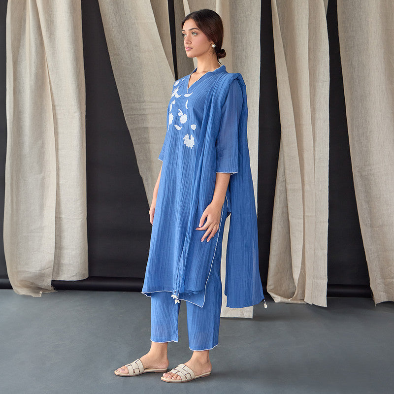 Tencel Kurta Set For Women | Kurta & Pant | Embellished | Blue