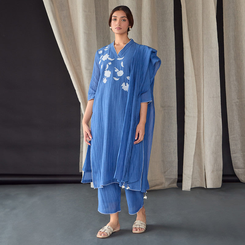 Tencel Kurta Set For Women | Kurta & Pant | Embellished | Blue