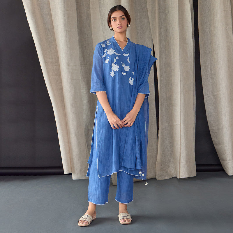 Tencel Kurta Set For Women | Kurta & Pant | Embellished | Blue