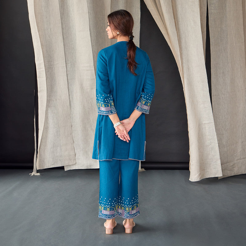 Tencel Kurta Set For Women | Kurta & Pant | Embroidered | Blue