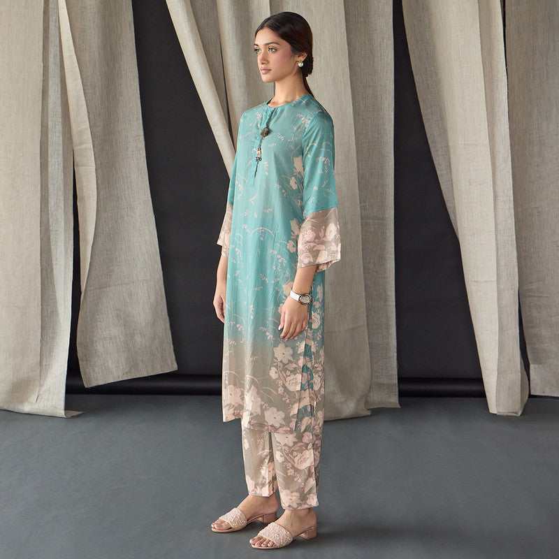 Tencel Kurta Set For Women | Kurta & Pant | Floral Print | Blue