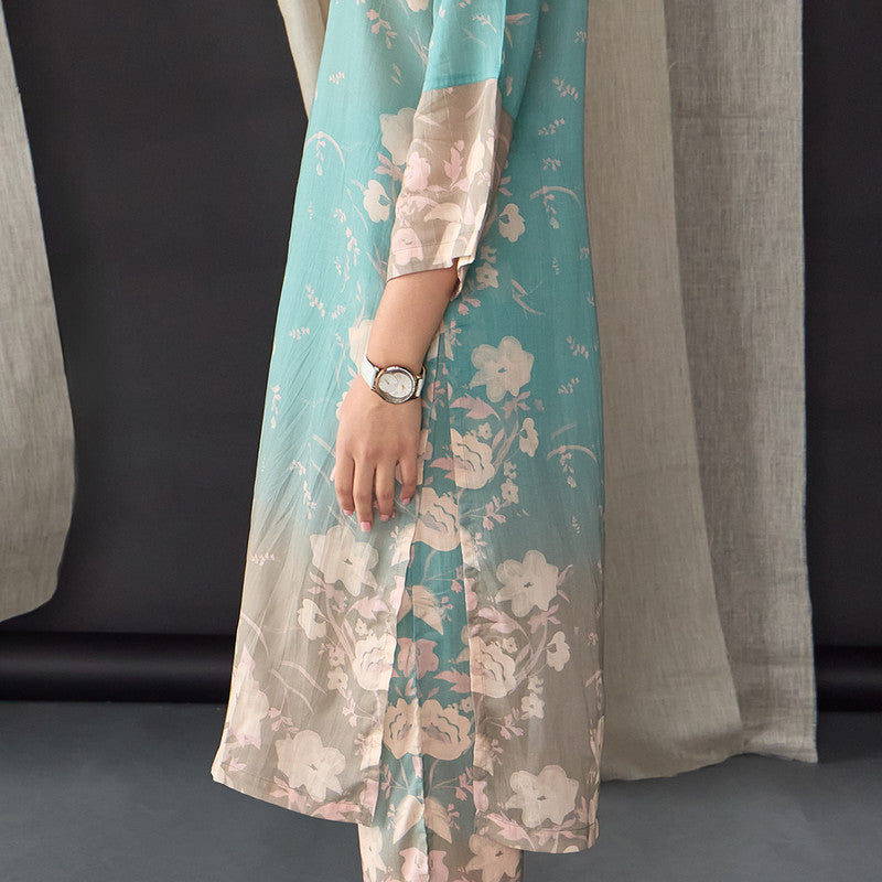 Tencel Kurta Set For Women | Kurta & Pant | Floral Print | Blue