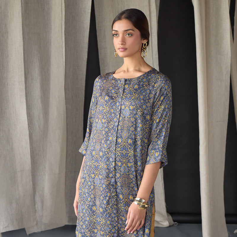 Tencel Ajrakh Kurta For Women | Printed | Grey