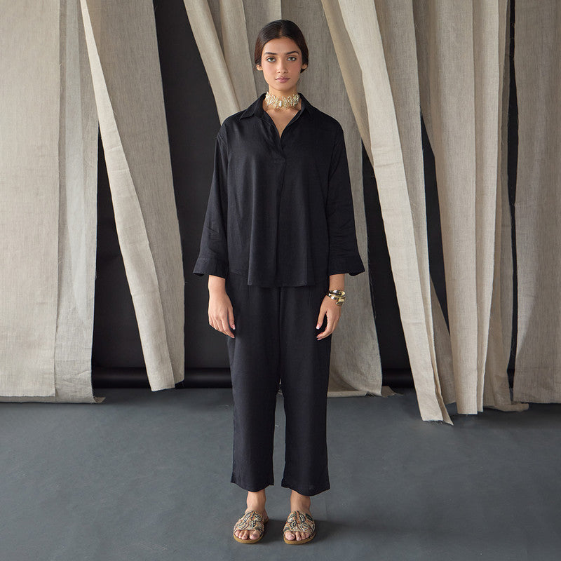 Tencel Co Ord Set For Women | Top & Pant | Black