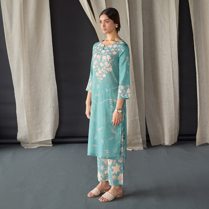 Tencel Kurta Set For Women | Kurta & Pant | Printed | Blue