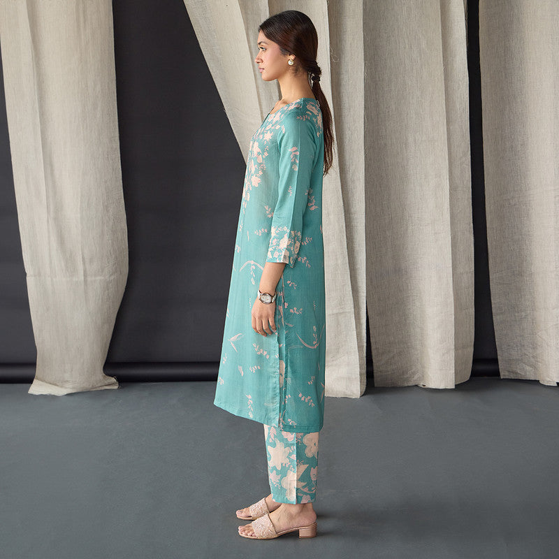 Tencel Kurta Set For Women | Kurta & Pant | Printed | Blue