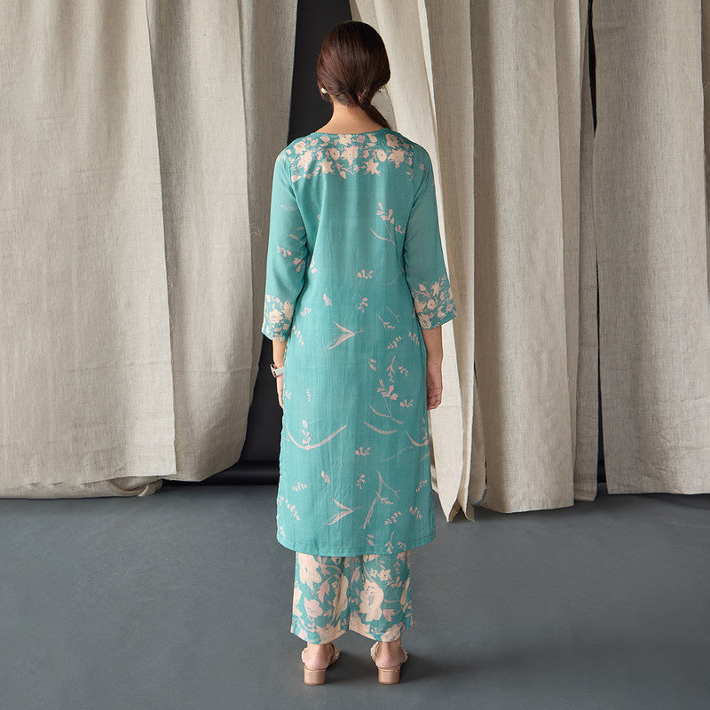 Tencel Kurta Set For Women | Kurta & Pant | Printed | Blue