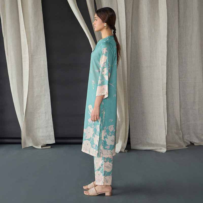 Tencel Kurta Set For Women | Kurta & Pant | Printed | Blue