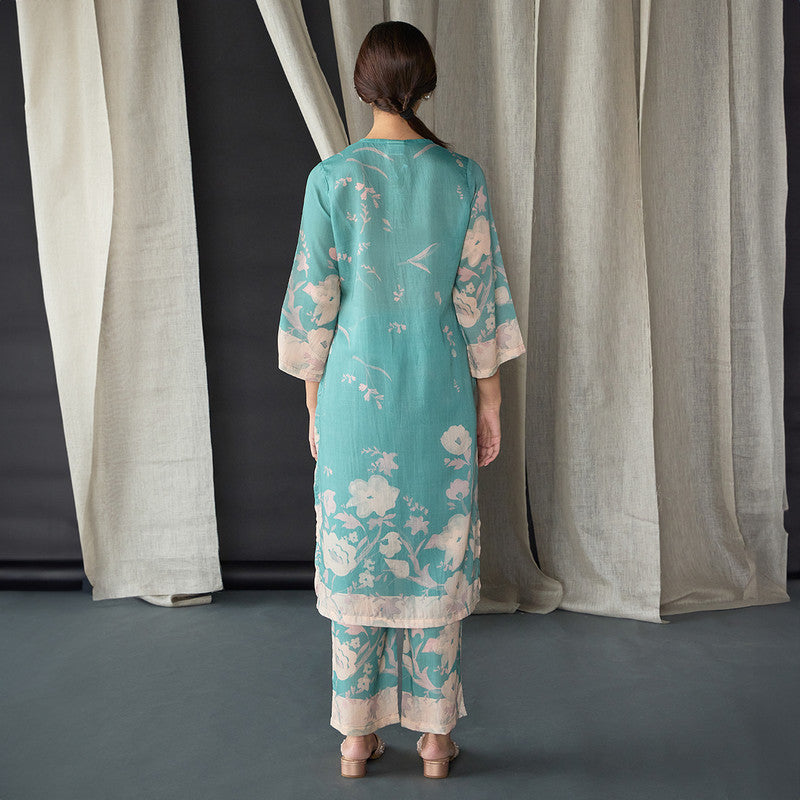 Tencel Kurta Set For Women | Kurta & Pant | Printed | Blue