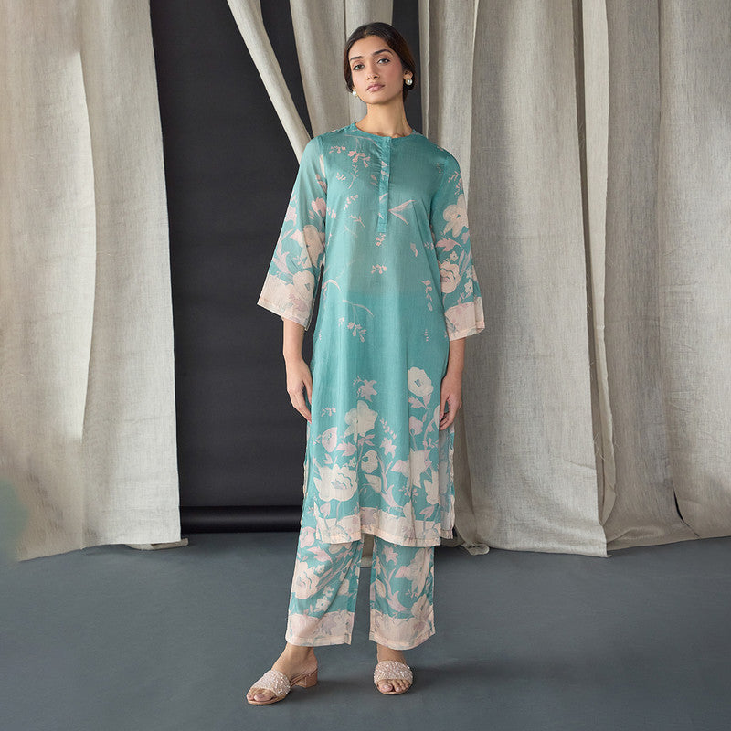 Tencel Kurta Set For Women | Kurta & Pant | Printed | Blue