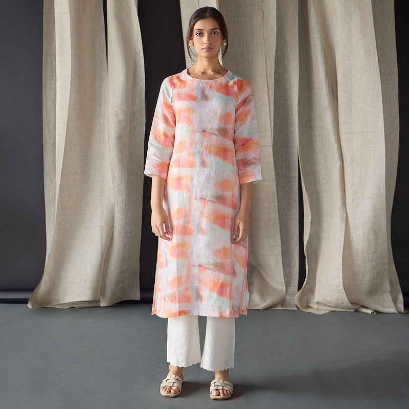 Hemp Kurta Set For Women | Kurta & Pant | Printed | Orange