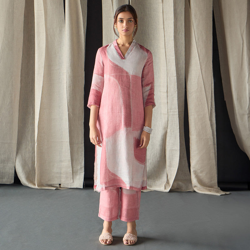 Hemp Kurta Set For Women | Kurta & Pant | Printed | Pink