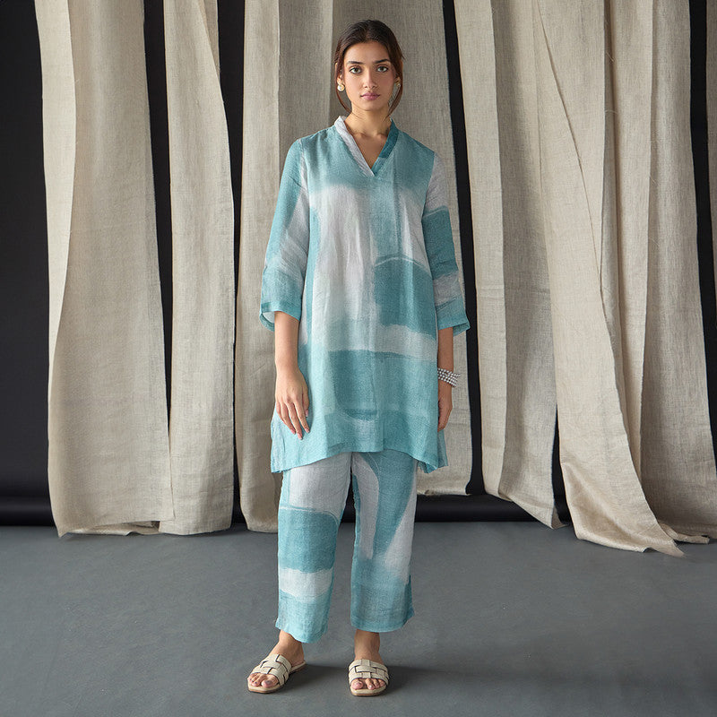 Hemp Kurta Set For Women | Kurta & Pant | Printed | Blue