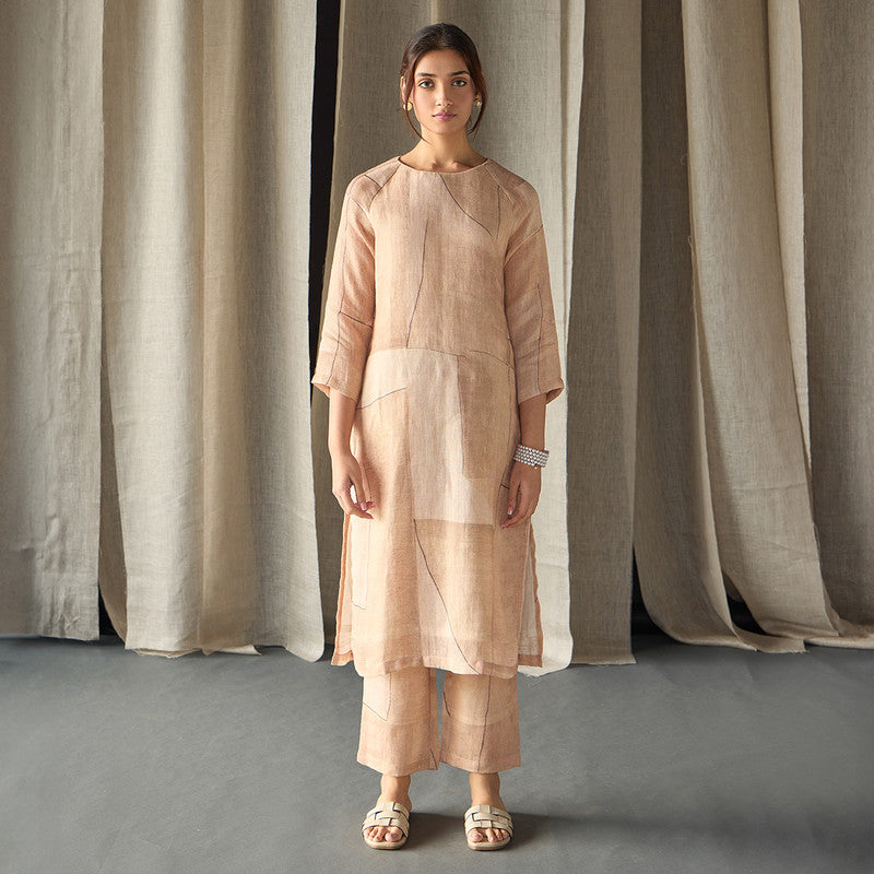 Hemp Kurta Set For Women | Kurta & Pant | Printed | Peach