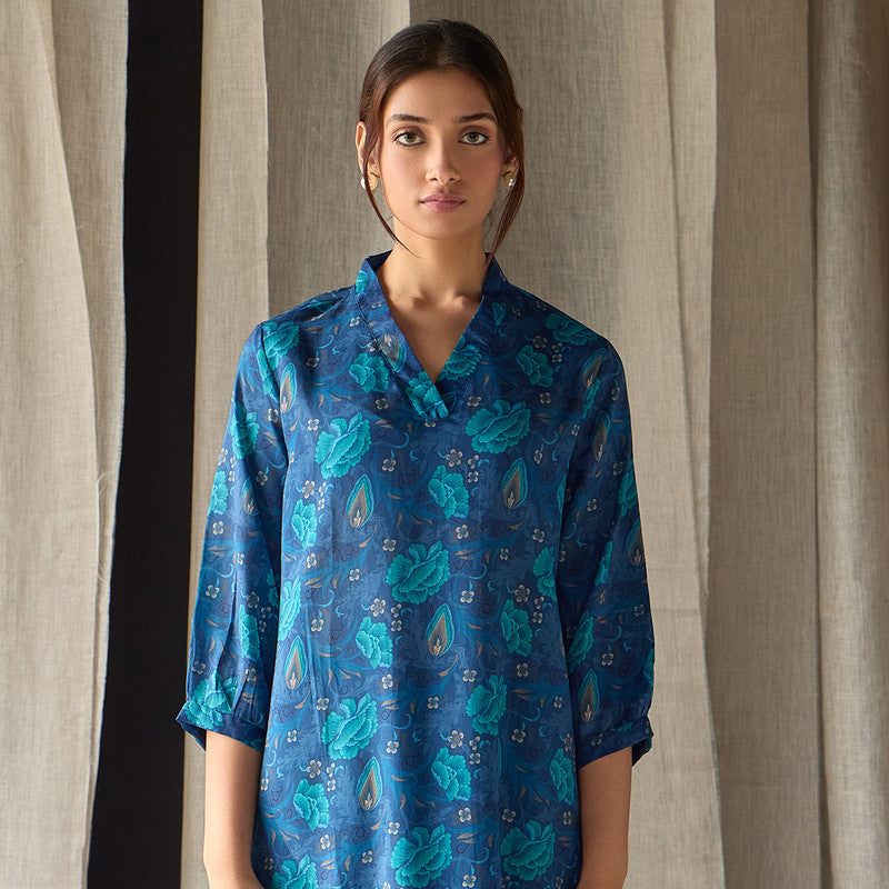 Tencel Kurta For Women | Floral Print | Blue