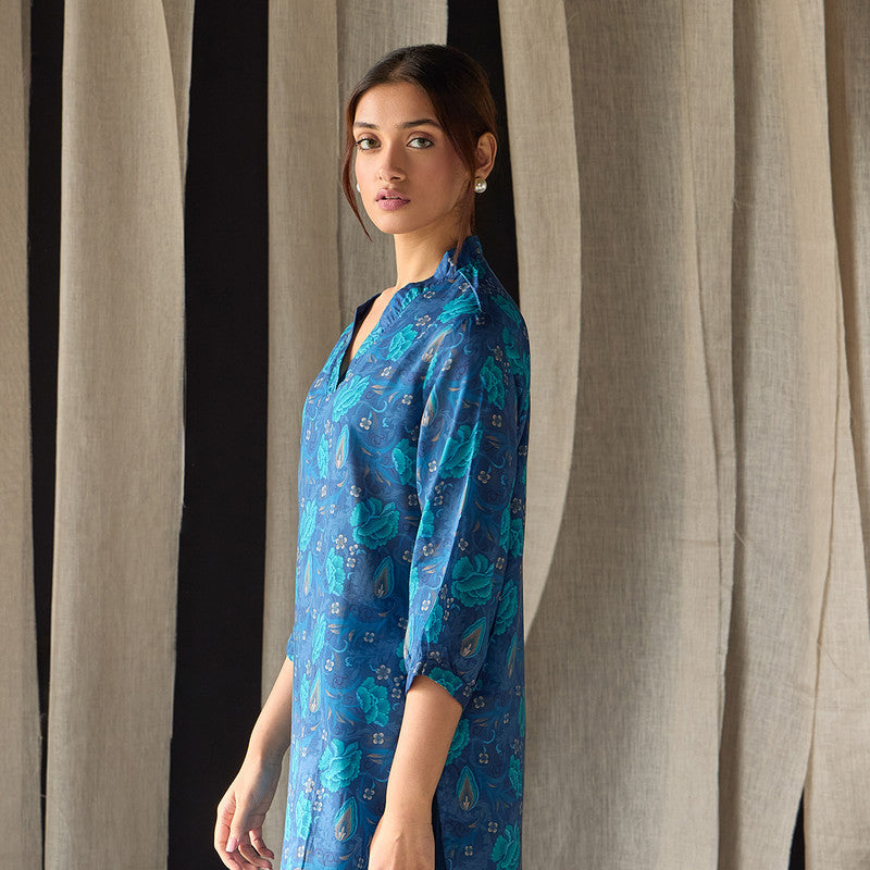 Tencel Kurta For Women | Floral Print | Blue