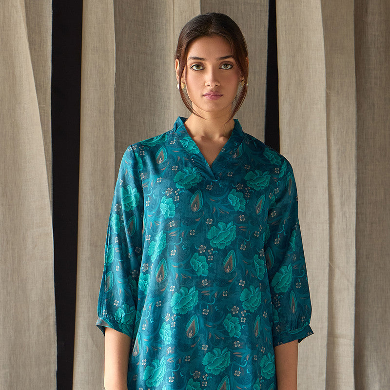 Tencel Kurta For Women | Floral Print | Teal