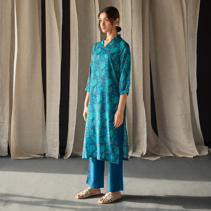 Tencel Kurta For Women | Floral Print | Teal