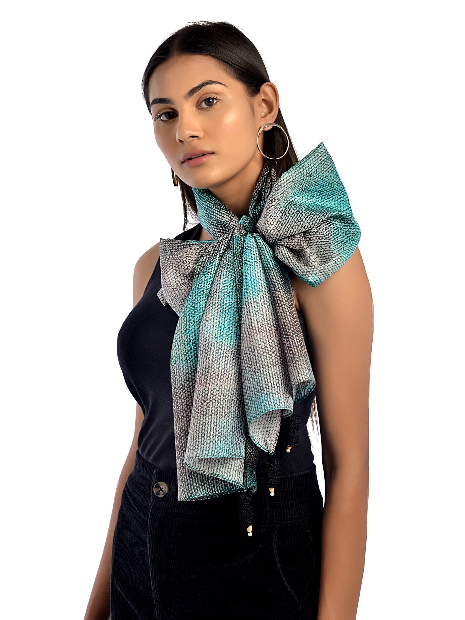 pure silk long scarf- BLUE WIPER - House Of Prana