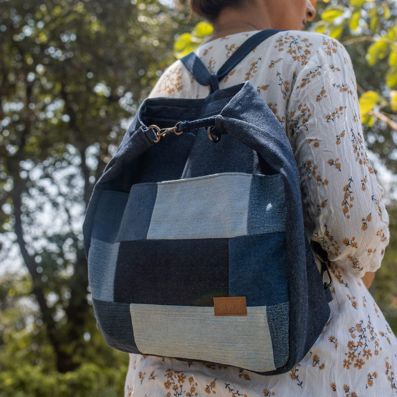 Upcycled Denim Tote Bag | Convertible | Blue | Unisex