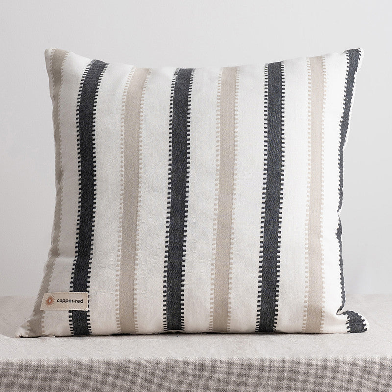 Cotton Cushion Cover | Oslo | Stripes Pattern | Black & Beige