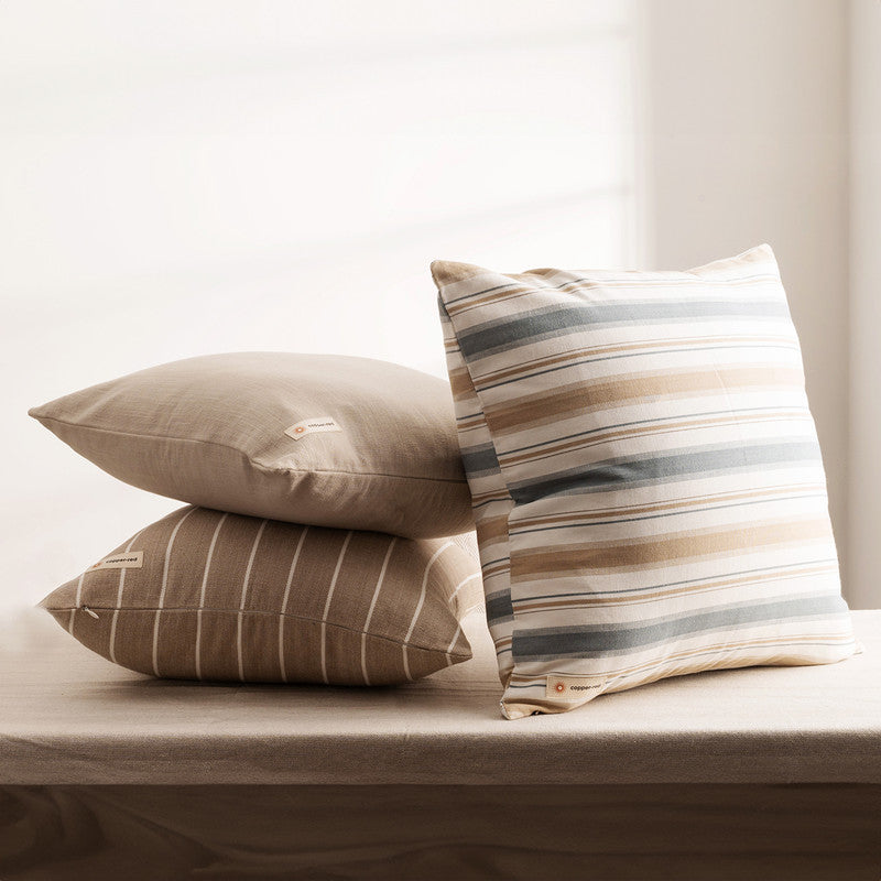 Cotton Cushion Cover | Montauk | Stripes Pattern | Blue & Brown