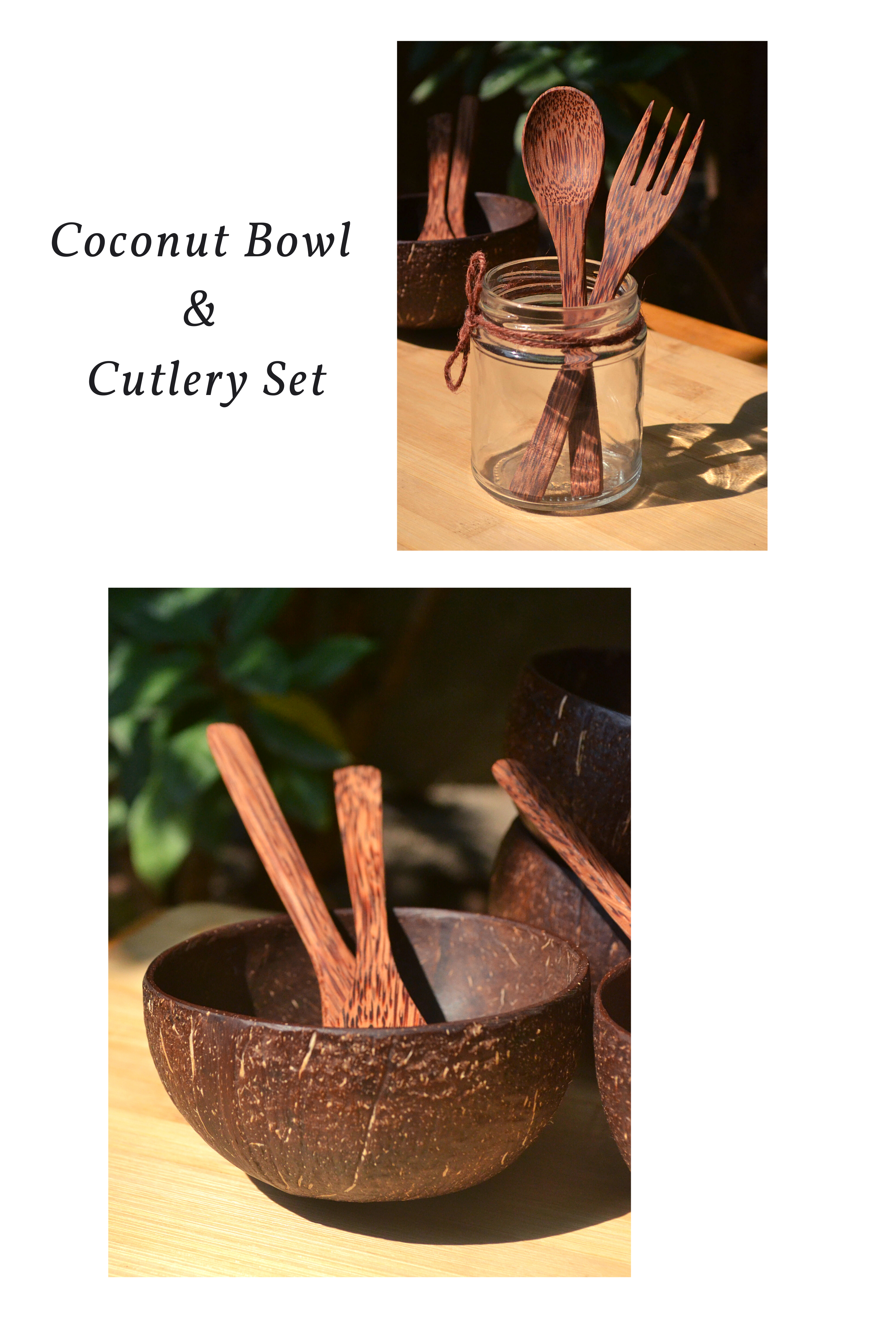 .Coconut Bowl & Cutlery Set Combo