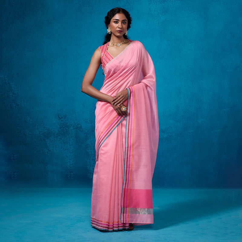 Chanderi Saree with Blouse Fabric | Pink