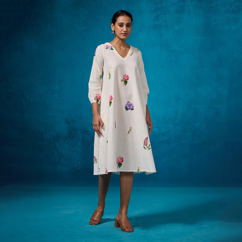 Chanderi Dress For Women | Floral Printed | Ivory