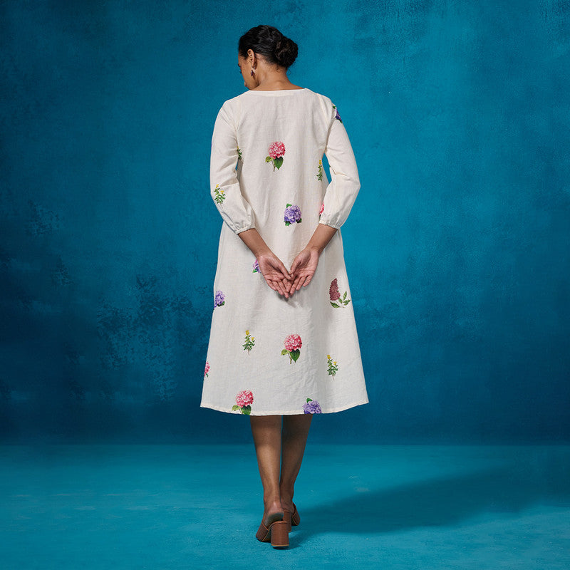 Chanderi Dress For Women | Floral Printed | Ivory