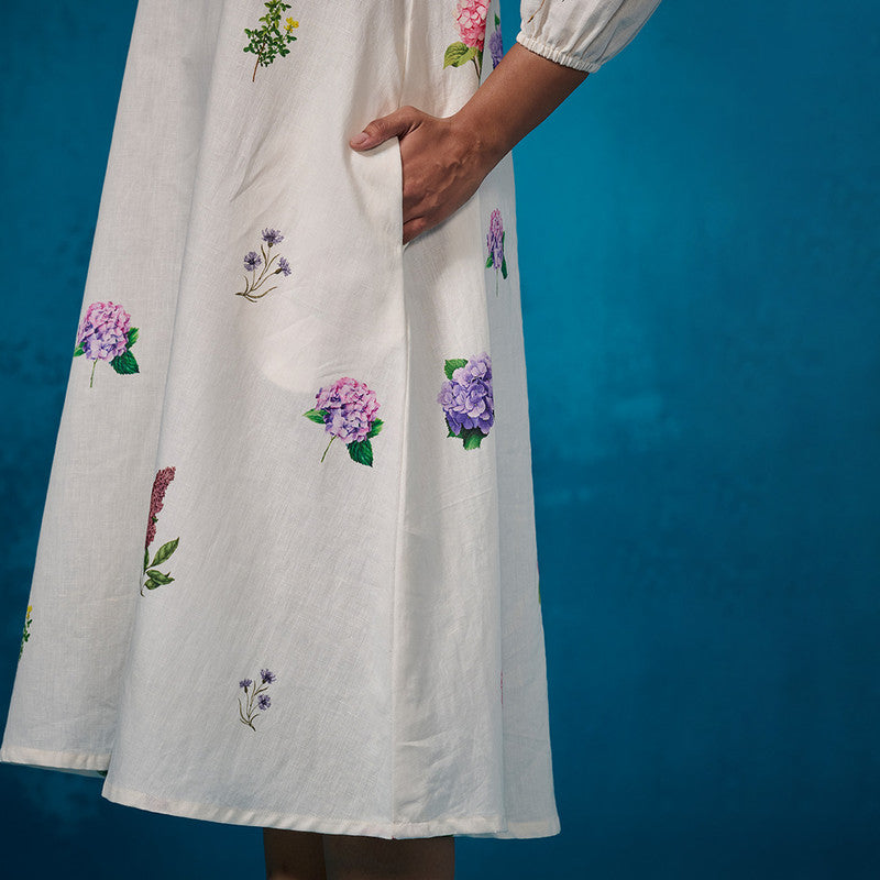 Chanderi Dress For Women | Floral Printed | Ivory