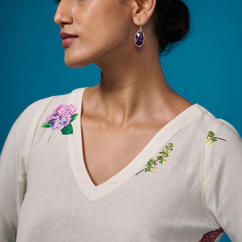 Chanderi Dress For Women | Floral Printed | Ivory