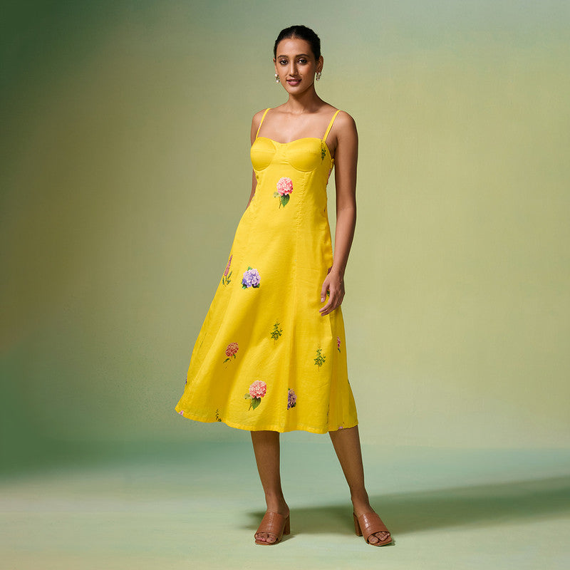 Chanderi Dress For Women | Floral Print | Yellow