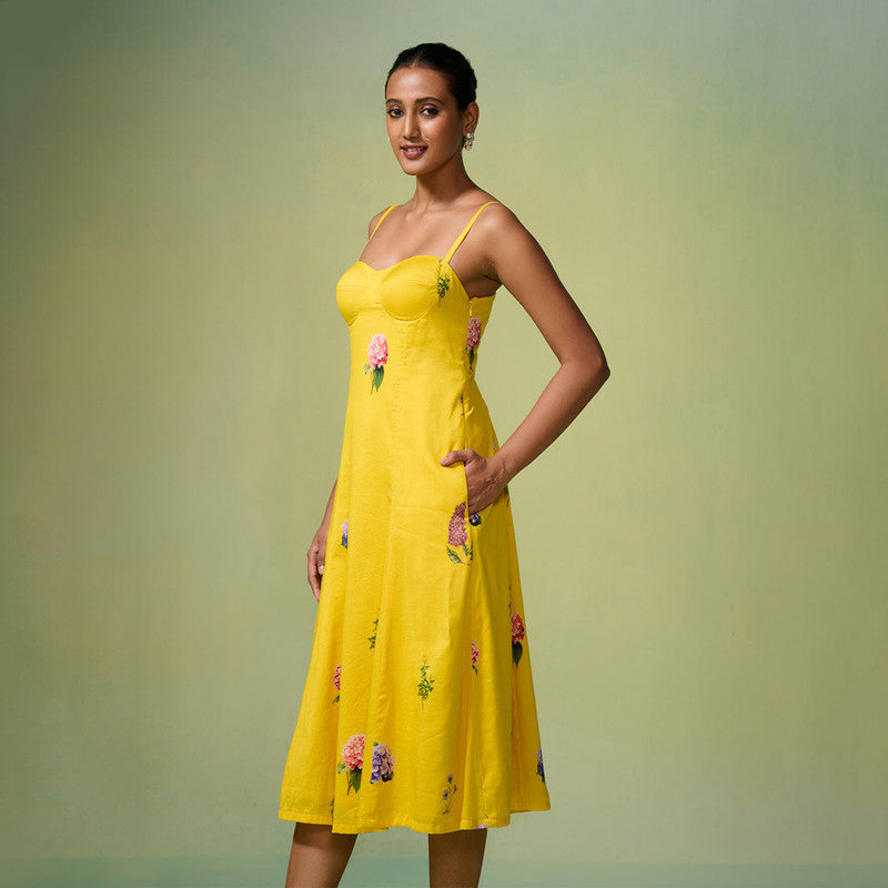 Chanderi Dress For Women | Floral Print | Yellow