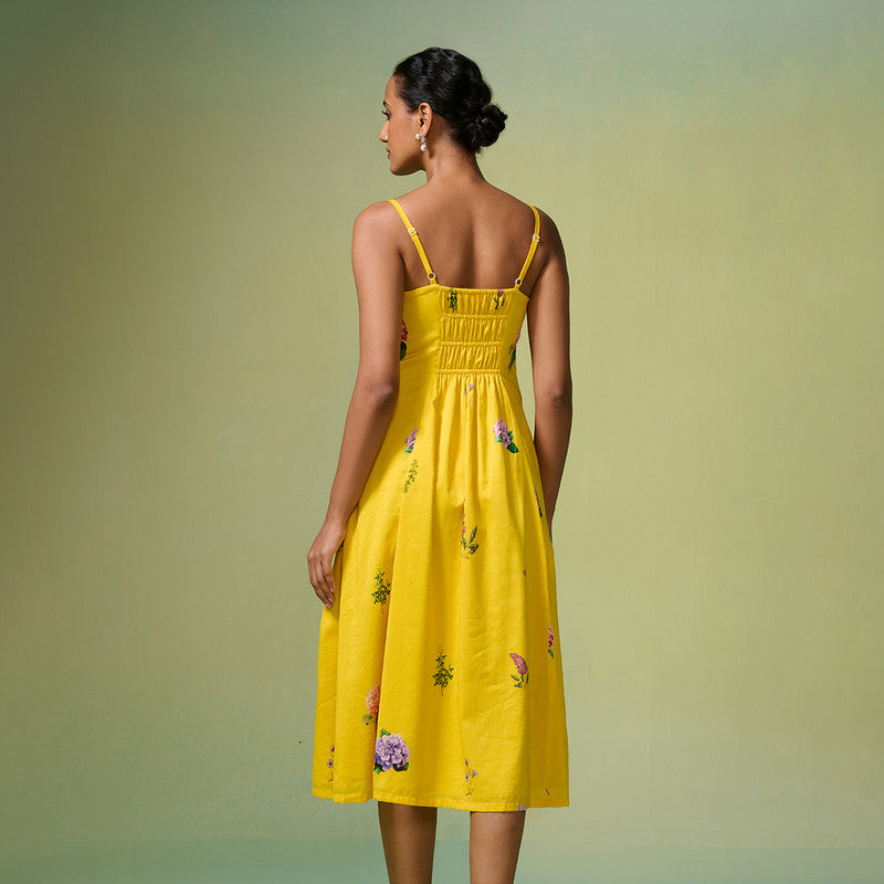 Chanderi Dress For Women | Floral Print | Yellow