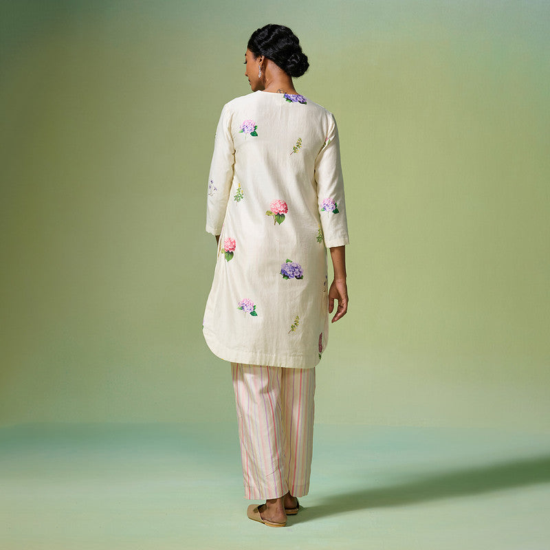 Chanderi Kurta Set For Women | Floral Printed | Beige