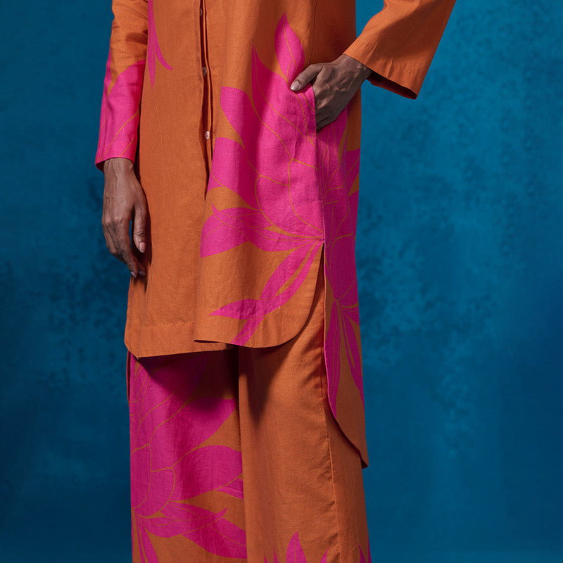 Chanderi Kurta Set For Women | Floral Printed | Orange