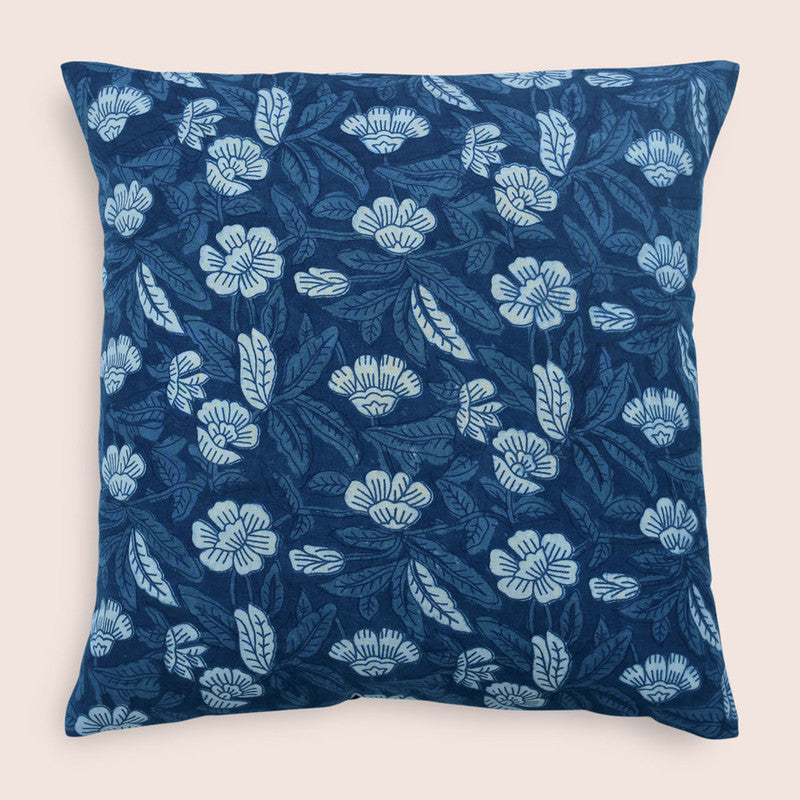 Cotton Cushion Cover | Floral Print | Blue | 40 x 40 cm