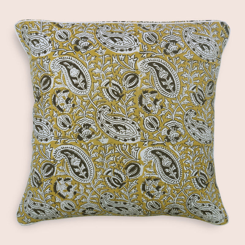 Cotton Cushion Cover | Printed Design | Light Yellow | 40 x 40 cm