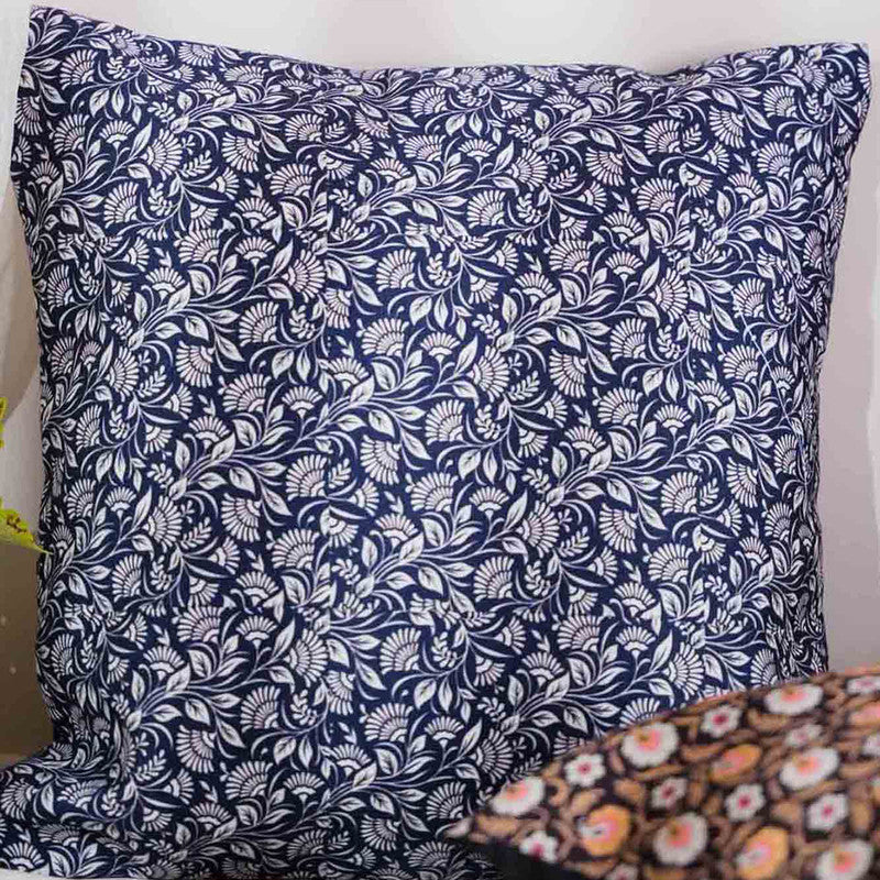 Cotton Cushion Cover | Floral Print | Blue | 40 x 40 cm