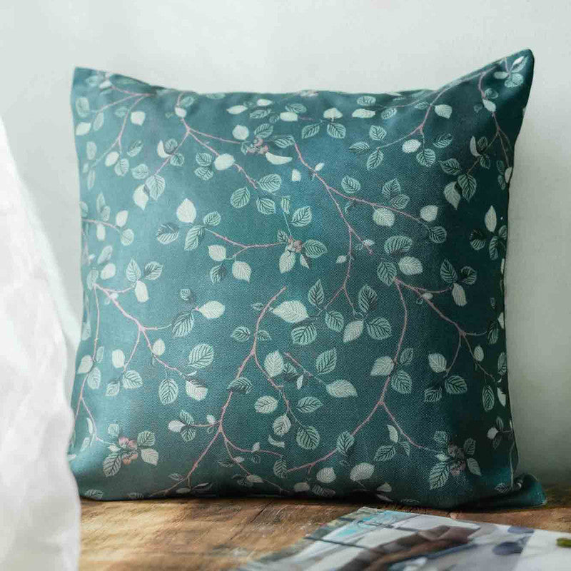 Cotton Cushion Cover | Floral Print | Green | 40 x 40 cm